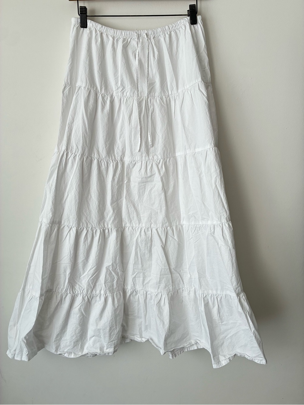 Zara Skirt Women’s Small Long Tiered Skirt White Cotton Maxi Drawstring Boho